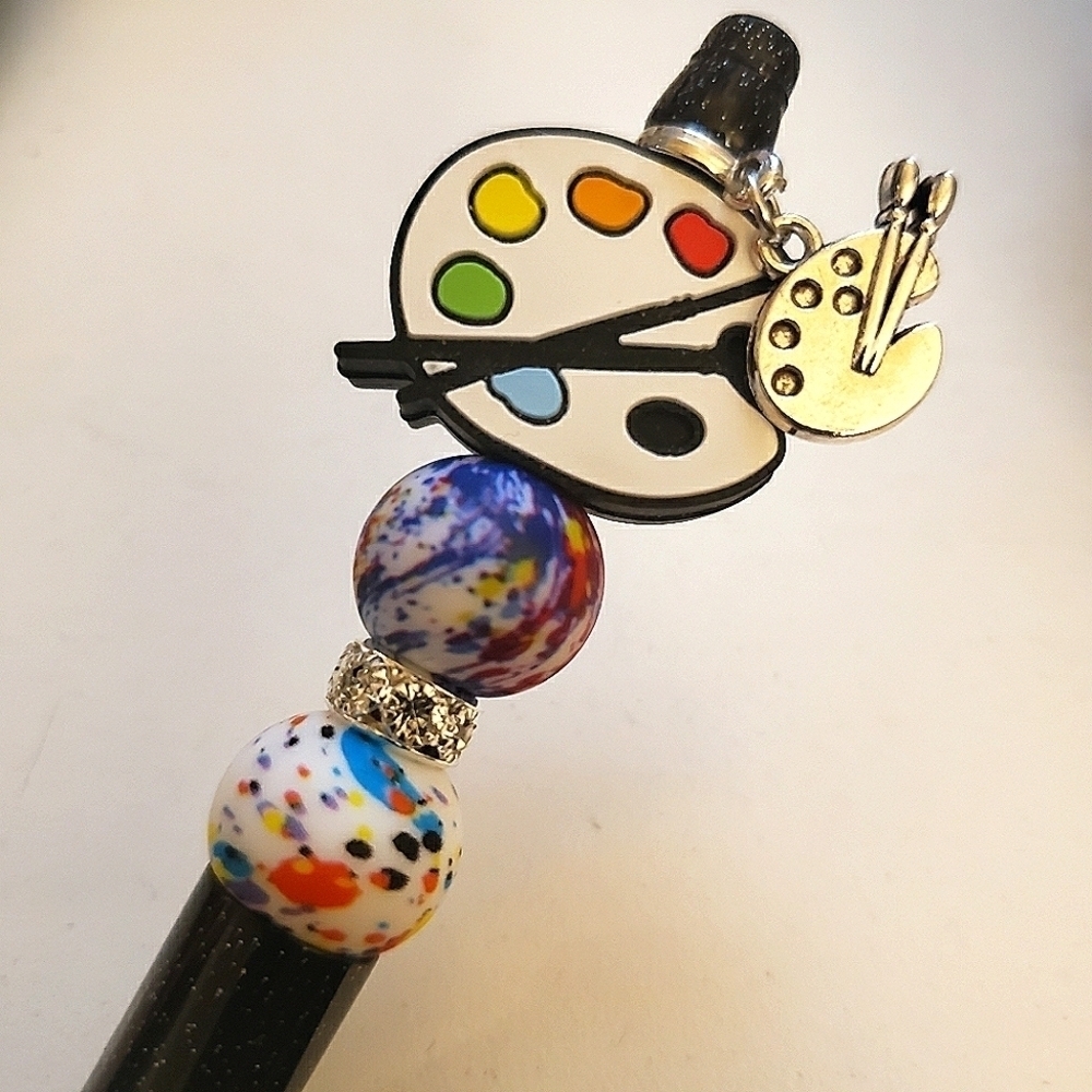 Handmade Glitter Gradient Art Palette Beaded Silicone Focal Bead Pen